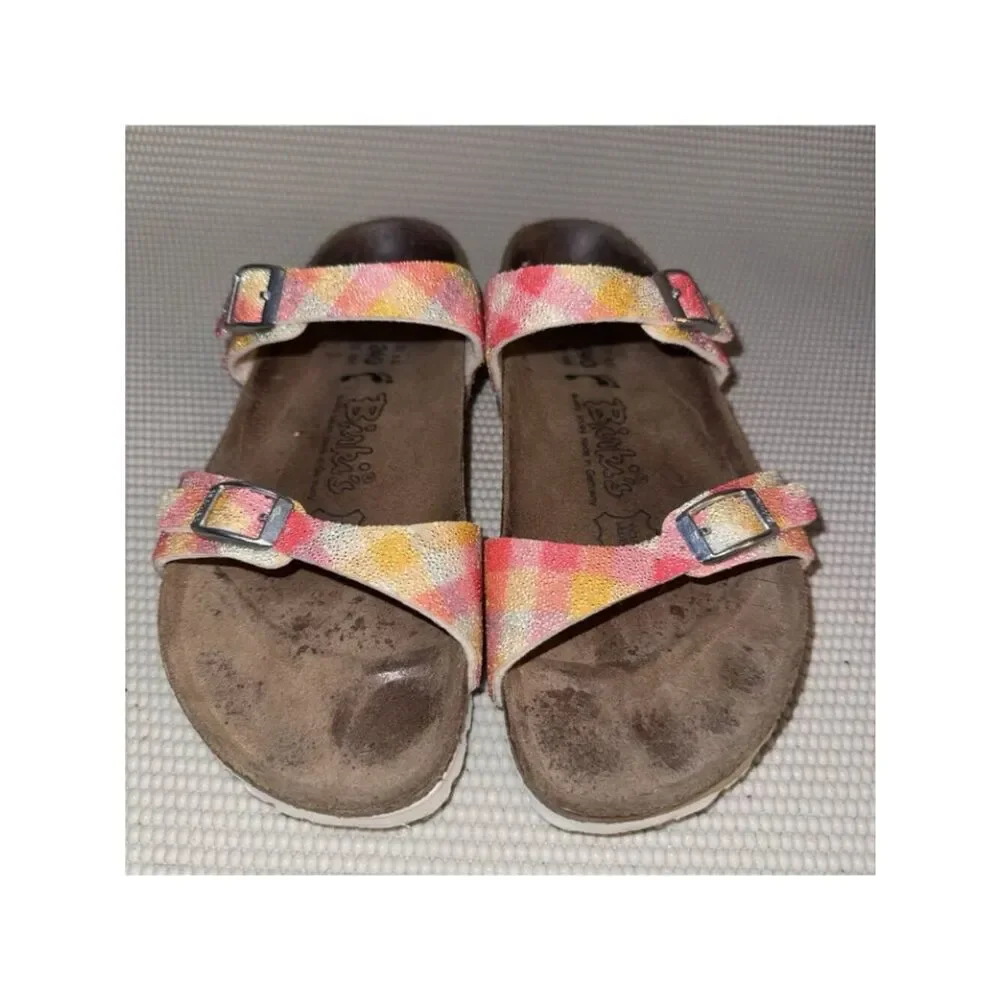 Birkies by Birkenstock Tahiti Plaid Sparkle Sandals Strap Leather Womens Size 6